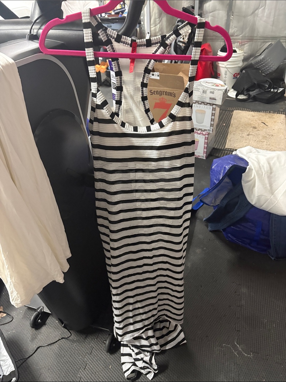 SPANX Black and White Striped Racerback Maxi Dress